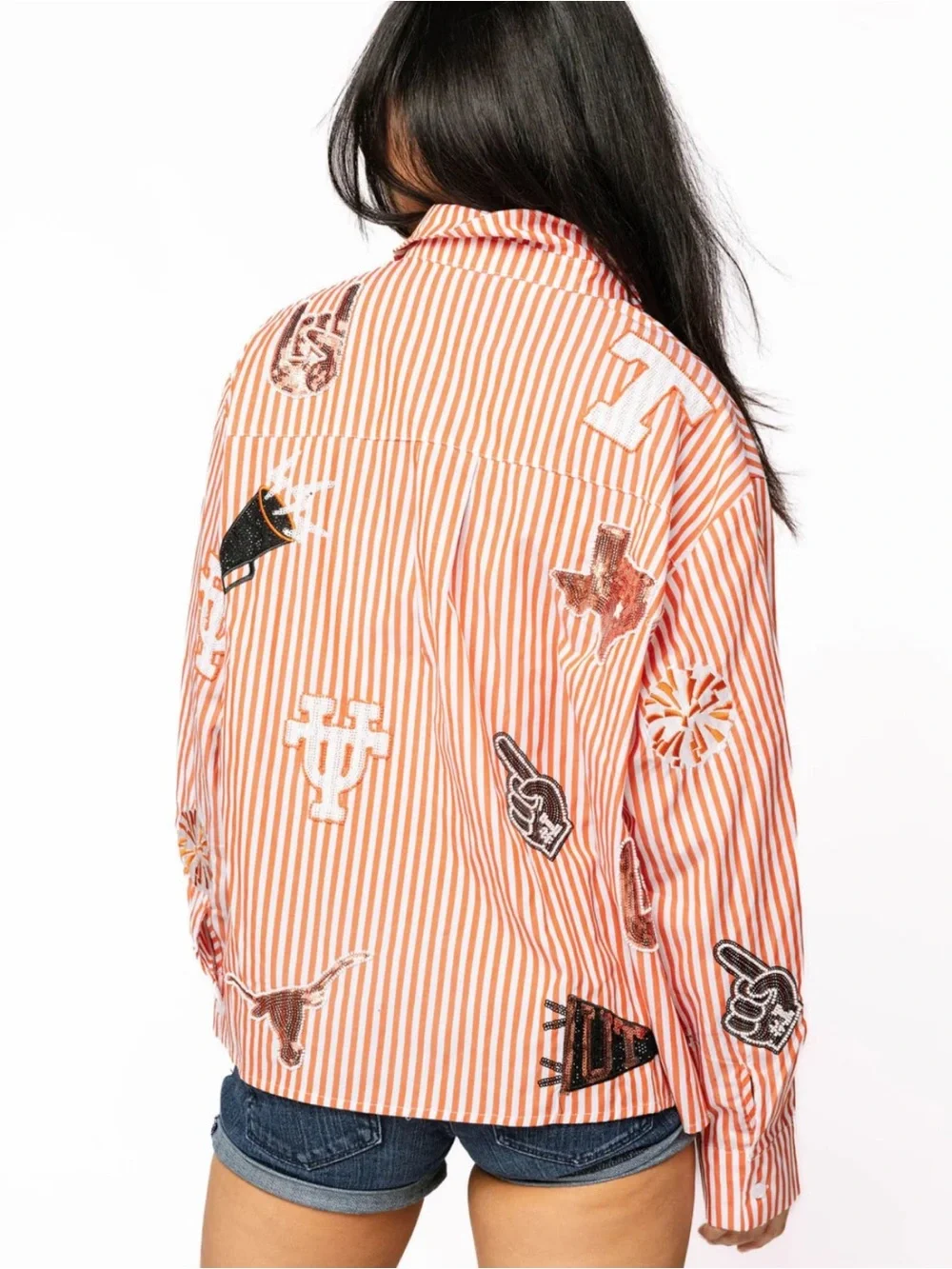 QUEEN OF SPARKLES Orange & White Striped Button-Down Shirt